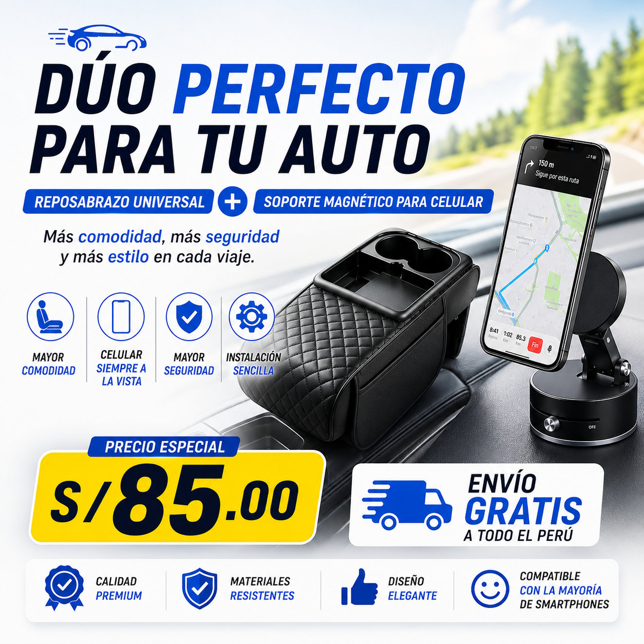 DÚO Reposabrazo + Soporte de Celular
