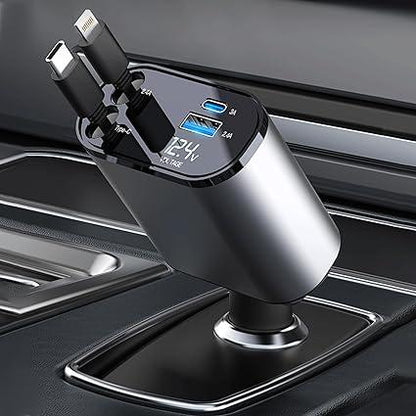 Cargador Para Auto 120w Súper Rápido Con Cable Retráctil