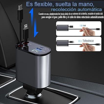 Cargador Para Auto 120w Súper Rápido Con Cable Retráctil