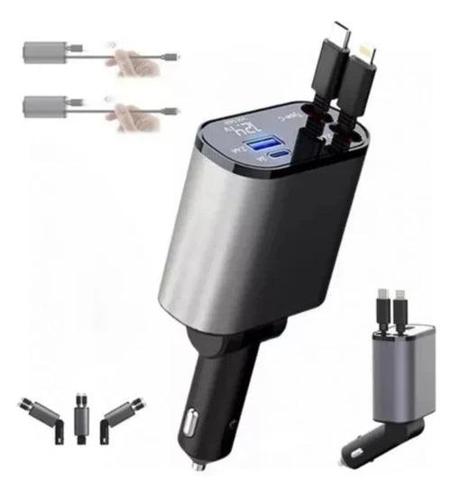 Cargador Para Auto 120w Súper Rápido Con Cable Retráctil